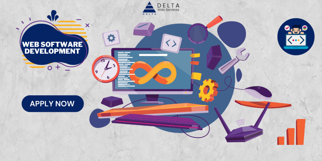 Blue Purple Orange Cartoon Playful Web Software Development Announcement Banner